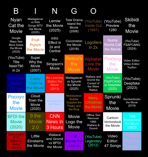 Genres Movies Anywhere (1-10000) Bingo Card