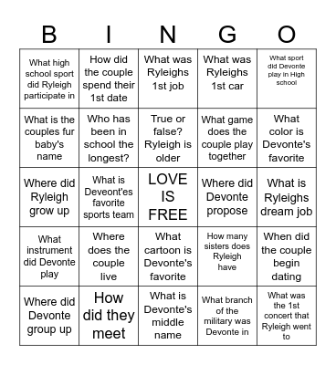 Get to know Ryleigh and Devonte Bingo Card
