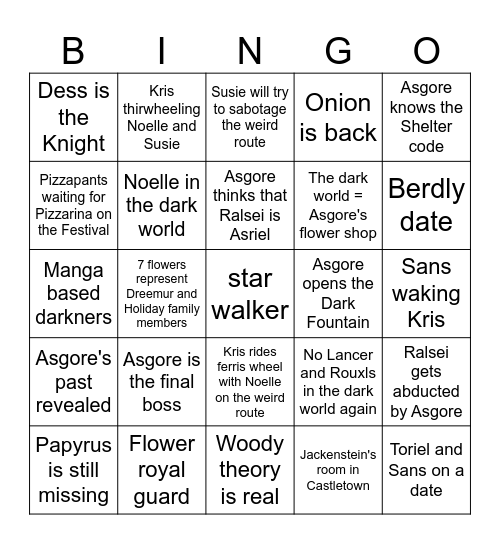 Deltarune Chapter 5 Bingo Card