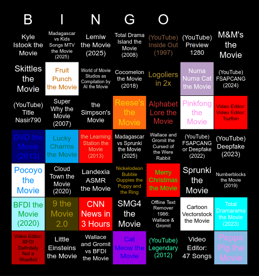 Super Genres Movies Anywhere (1-1000) Super Subscription Bingo Card