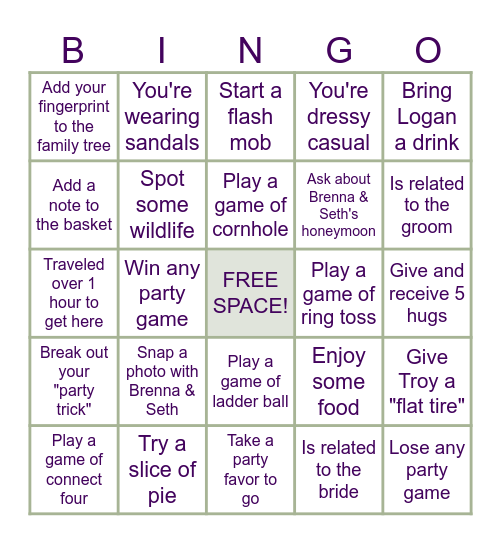 Brenna & Seth's Elopement Celebration! Bingo Card