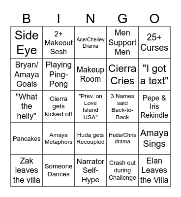 Ep. 29 Love Island Bingo Card