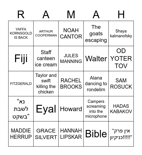 Ramah Bingo Card