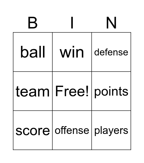 Sports Bingo Card