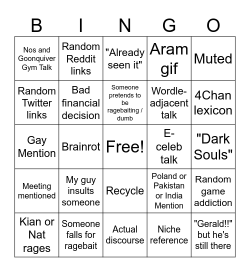 YLTE Bingo Card
