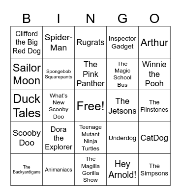 Cartoon Themesongs Bingo Card