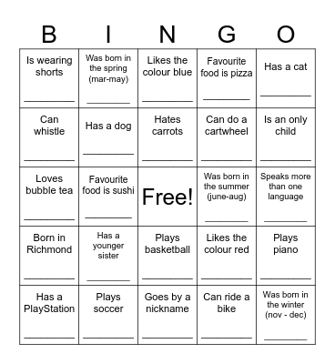 Ms. Morit's Human BINGO Card