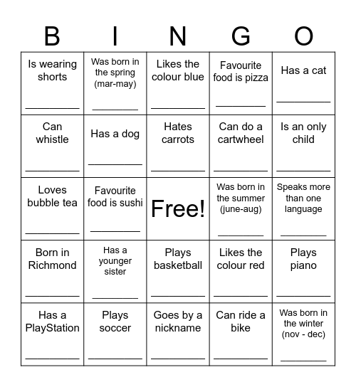 Ms. Morit's Human BINGO Card