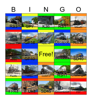 Trains and Trolleys of the 20th Century Bingo Card