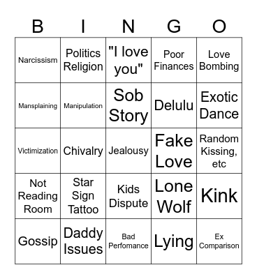 F-Boy Bingo Card