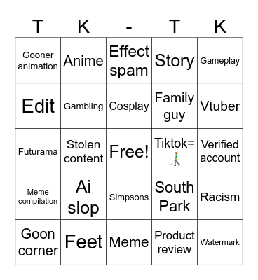 Tiktok Bingo Card