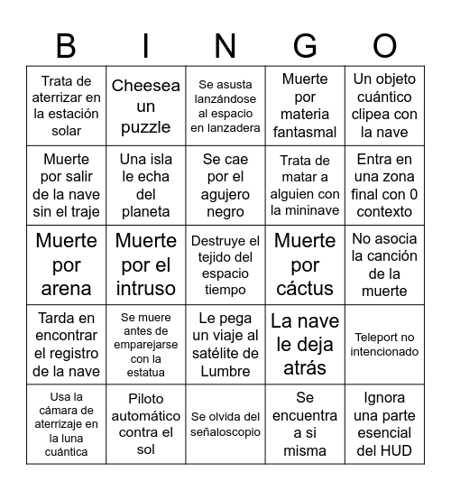 Outer Wilds Bingo Card