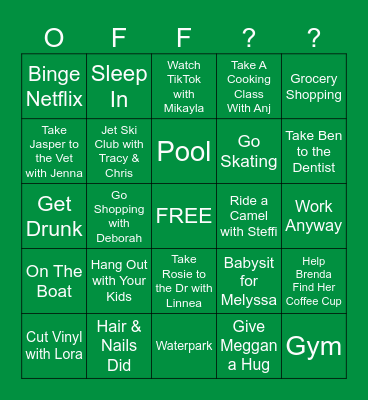 What Would You Do On A Day Bingo Card