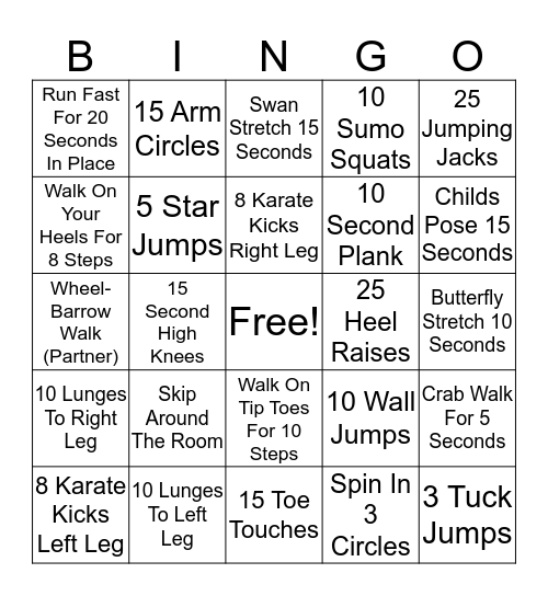 Gross-Motor Bingo Card