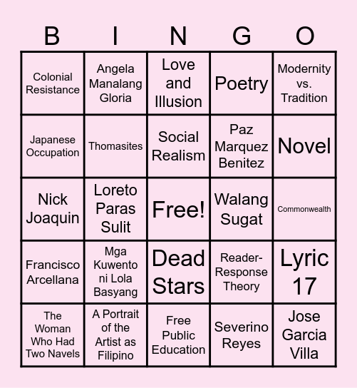 American Imperialism Bingo Card