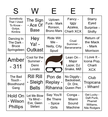 Sweet Avenue 7/8 Music Bingo Card