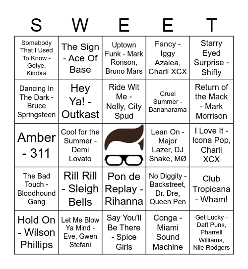 Sweet Avenue 7/8 Music Bingo Card