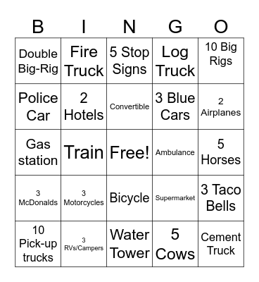 Car Bingo Card