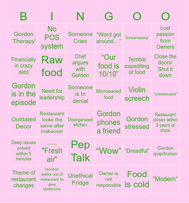 ITS RAW Bingo Card