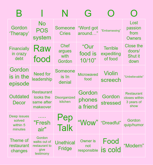 ITS RAW Bingo Card