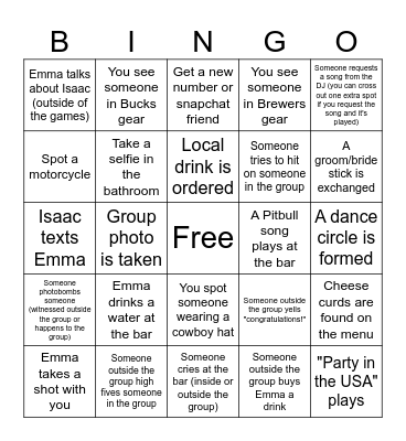 Emma's Sticking with Isaac Bingo Card