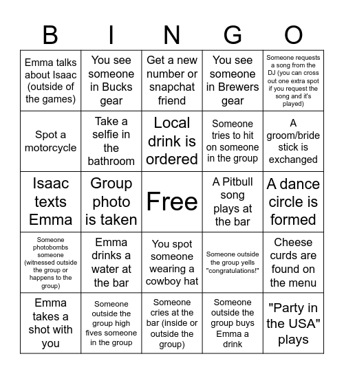 Emma's Sticking with Isaac Bingo Card