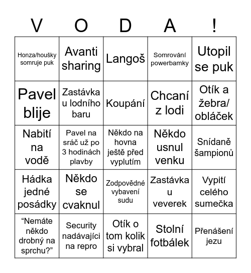 Vodácké Bingo Card