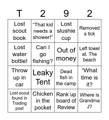 Summer Camp Bingo Card
