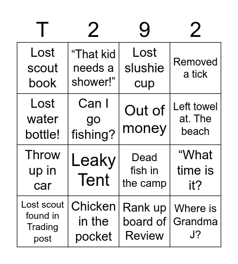 Summer Camp Bingo Card