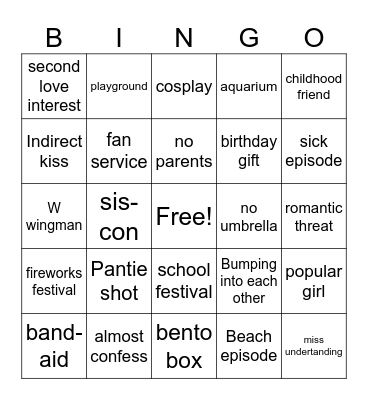 Romance anime Bingo Card