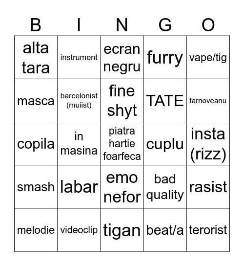 rege Bingo Card