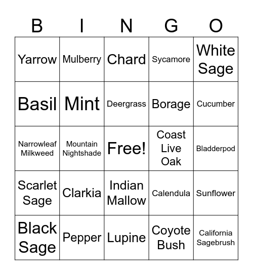GARDEN BINGO Card