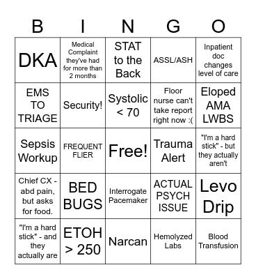 EMERGENCY ROOM BINGO Card