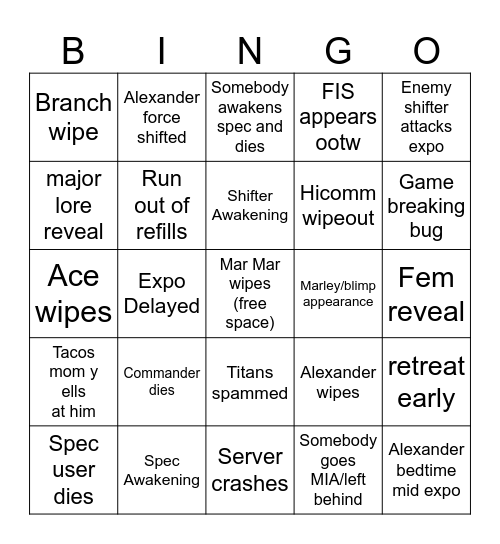 Genesis Expo Bingo Card