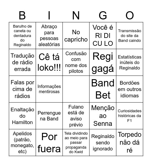 Band F1 Bingo Card