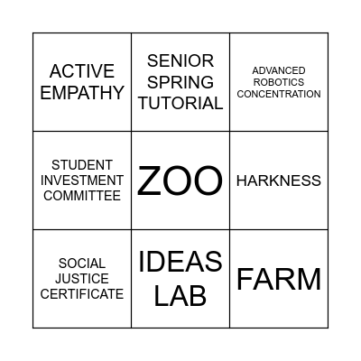 SEEDS Indie School 101 Bingo Card