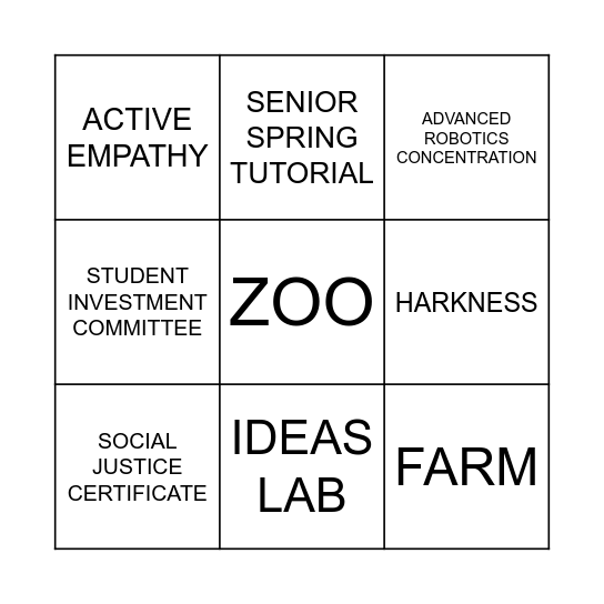 SEEDS Indie School 101 Bingo Card