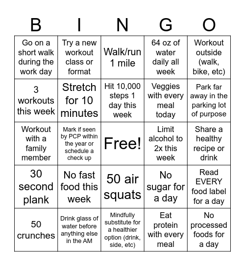 LANGER FITNESS BINGO WEEK 1 Bingo Card