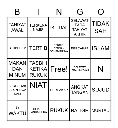 SOLAT Bingo Card
