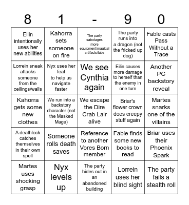 Sessions 81 - 90 Bingo Card