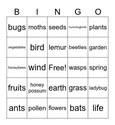 Pollinator Bingo Card