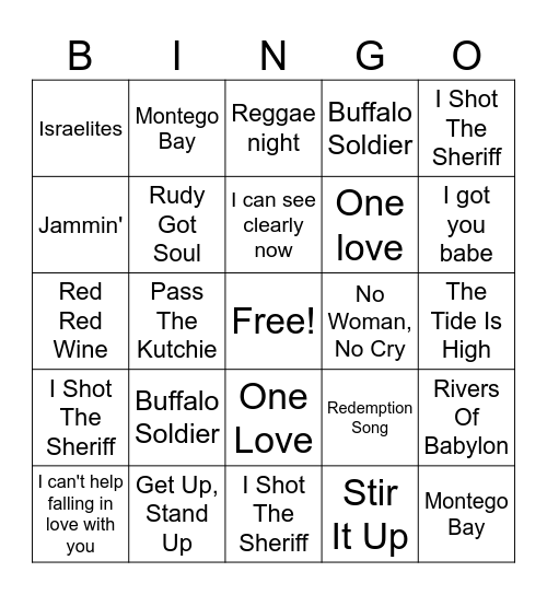 Reggae Bingo Card