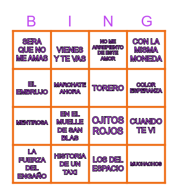 Bingo Musical Bingo Card
