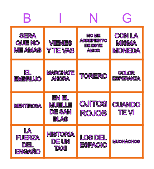 Bingo Musical Bingo Card