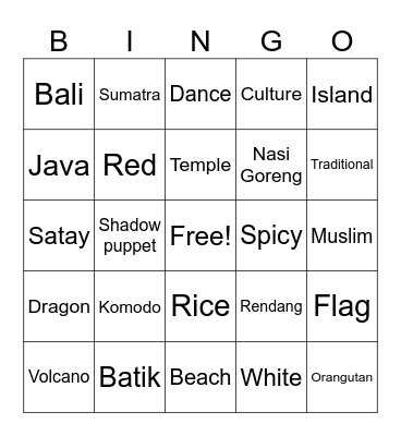 Indonesia Bingo Card