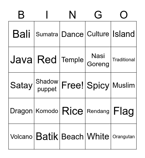 Indonesia Bingo Card