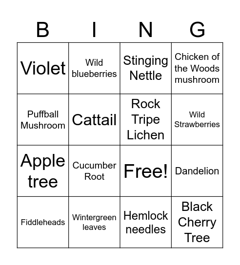 Plant Hunt Bingo Card