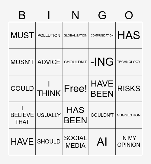 FIRST SEMESTER CONTENTS Bingo Card