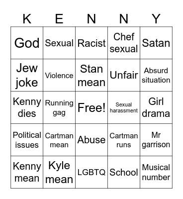 South Park puff Bingo Card