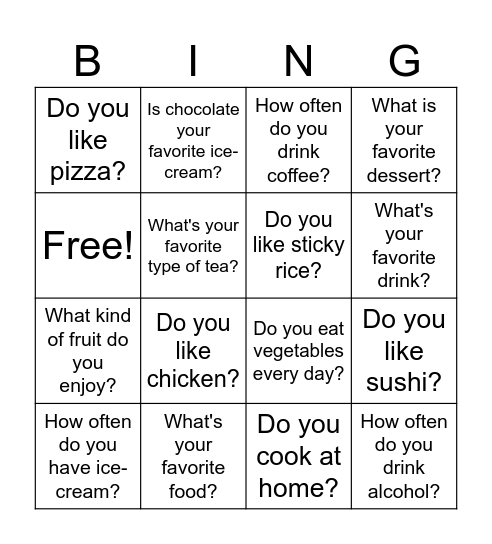 Food Bingo Card